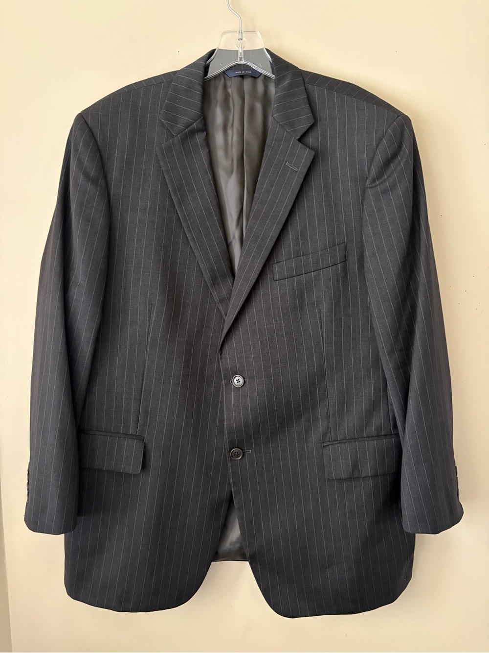 Brooks Brothers Dark Charcoal Pinstripe Suit Jacket 100% Wool Made in Italy